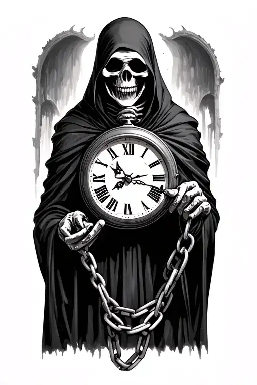 Grim Reaper Holding Chained Clocks