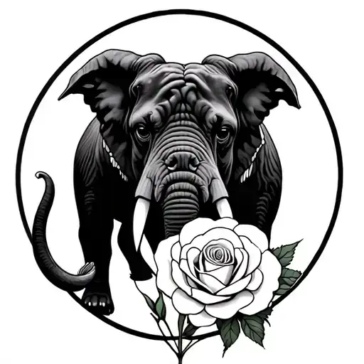 Circle Of Life Patter Afriac Elephant Bull Dog White Rose