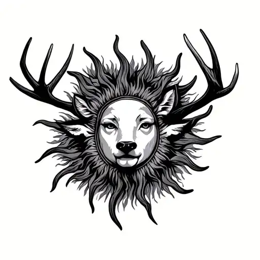 Sun With Deer Antlers Surrounded