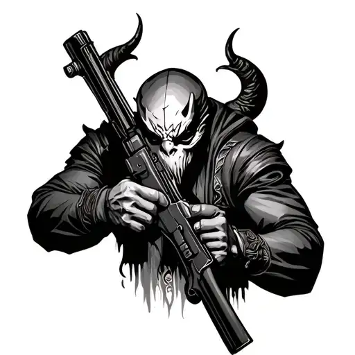 Masked Demon Holding A Rifle