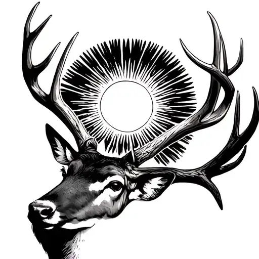 Deer Antlers With Sun In The Middle