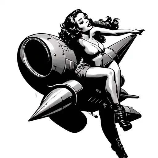 Pin Up Girl Riding A Rocket Military