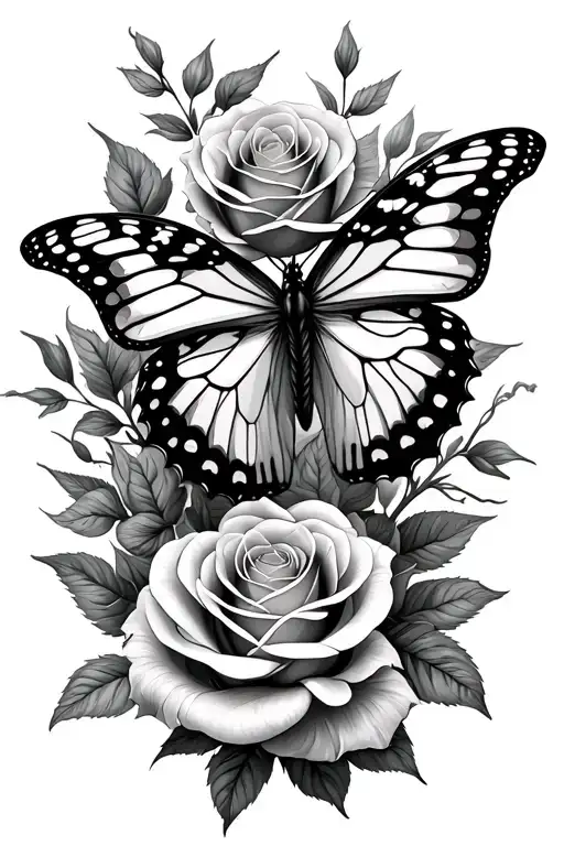 Butterly And Roses Intertwined