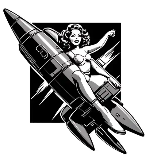 Pin Up Girl Riding A Rocket Military