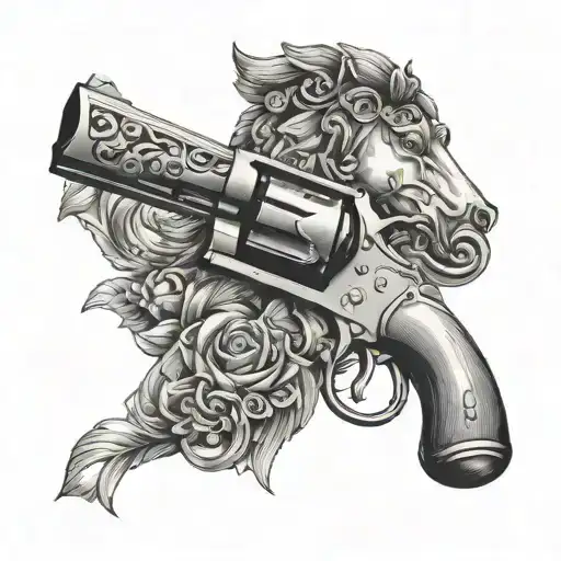 A Minimalist Revolver With A Horse Motif Engraved On The Handle And A Leg Garter