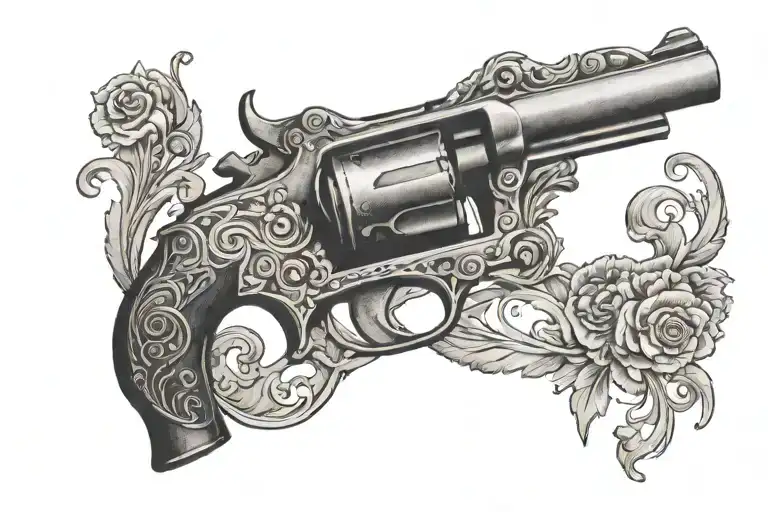 A Minimalist Revolver With A Horse Motif Engraved On The Handle And A Leg Garter