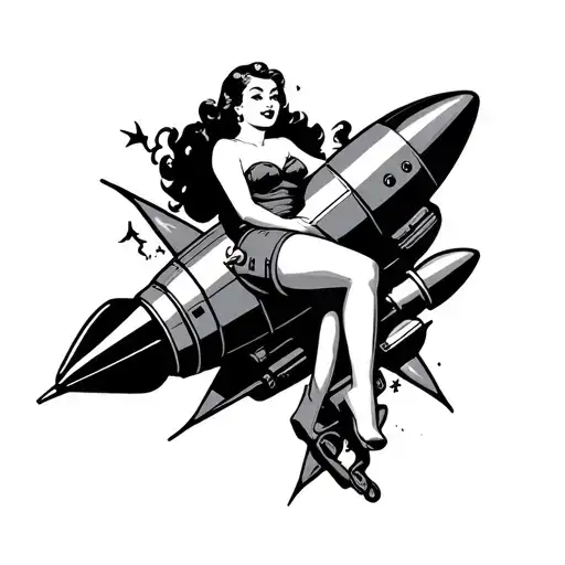 Pin Up Girl Riding A Rocket Military