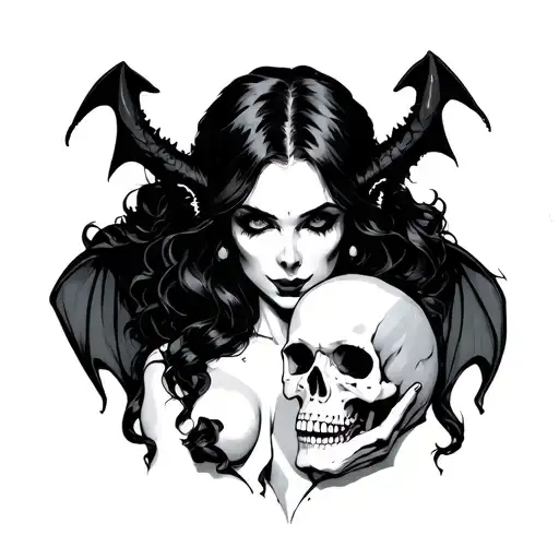 Plus Size Succubus Holding A Skull