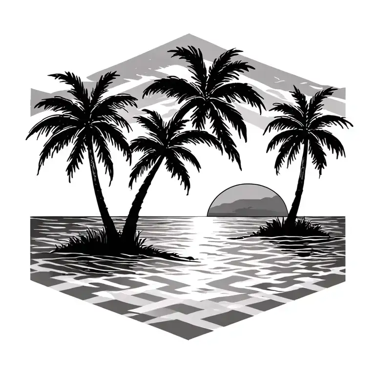 Chevron Inside A Palm Tree With Sunset