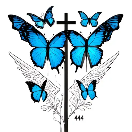 Can You Draw Blue Butterflies Going Down With A Cross And The Angle Number 444