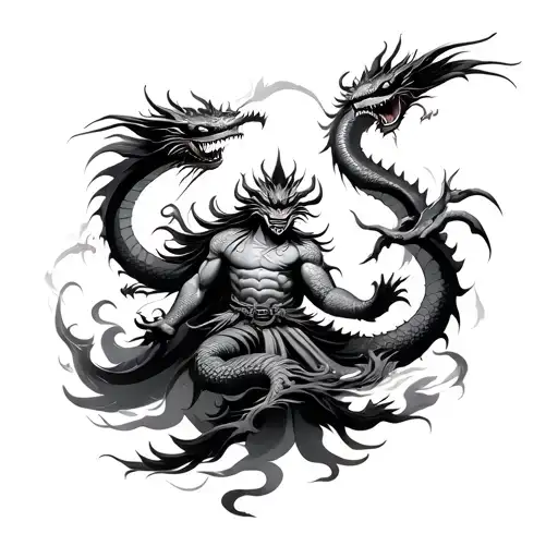 Fujin Surrounded By Dragons Fly