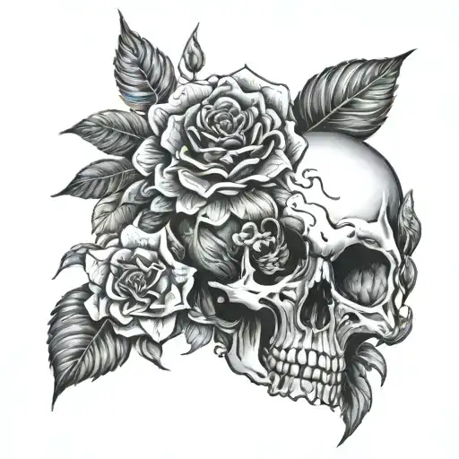 Skull Enveloped By Nature And Flowers