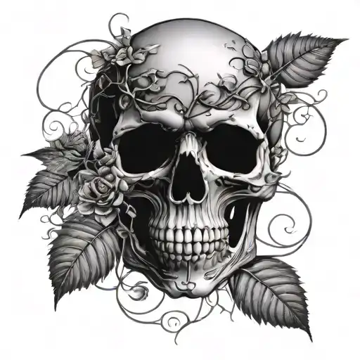 Gothic Skull Enveloped By Vines And Nature