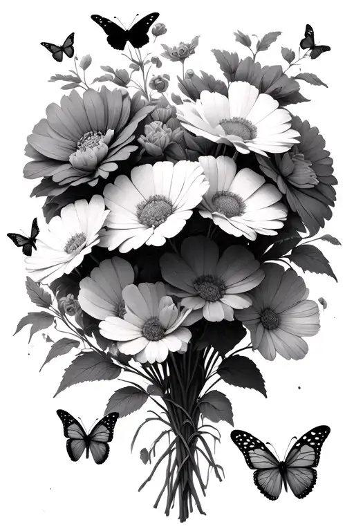 A Bunch Of Flowers Full Sleve With Butterflies Surrounding