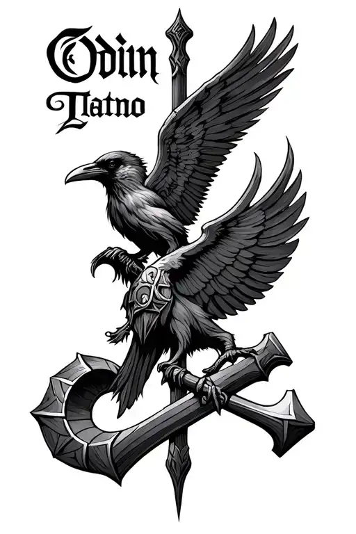 Odin's Name With Odins Raven And Thors Hammer