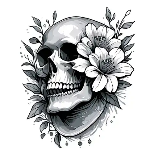 Flowers And Skull Under Water