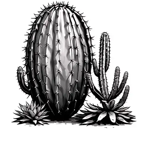 Oval Cactus And Large Cactus Together Symbolizing The Union Of Two Different People