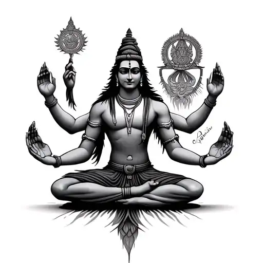 Lord Shiva Meditating With 6 Arms Raised
