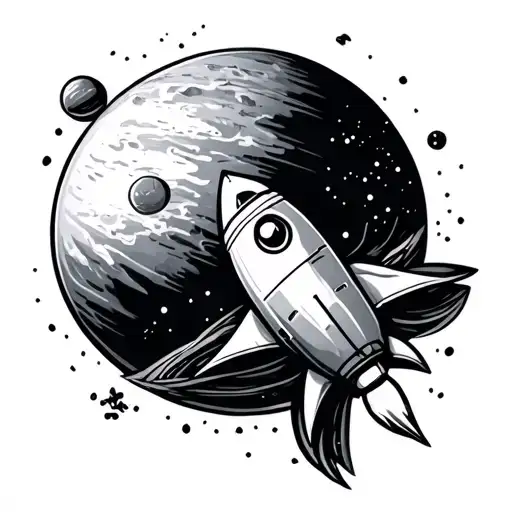Planet Tattoo With Tiny Rocket