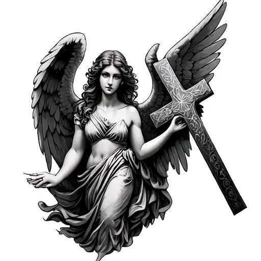 Female Angel Guarding Cross