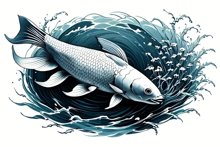 Koi Fish Swimming Upstream