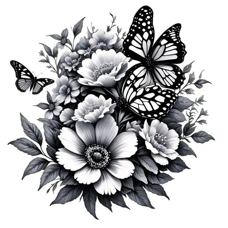 Flowers And Butterflies Intertwined