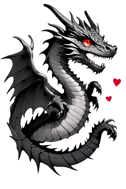 Dragon With Wings And Hearts In The Eye Realistically Small