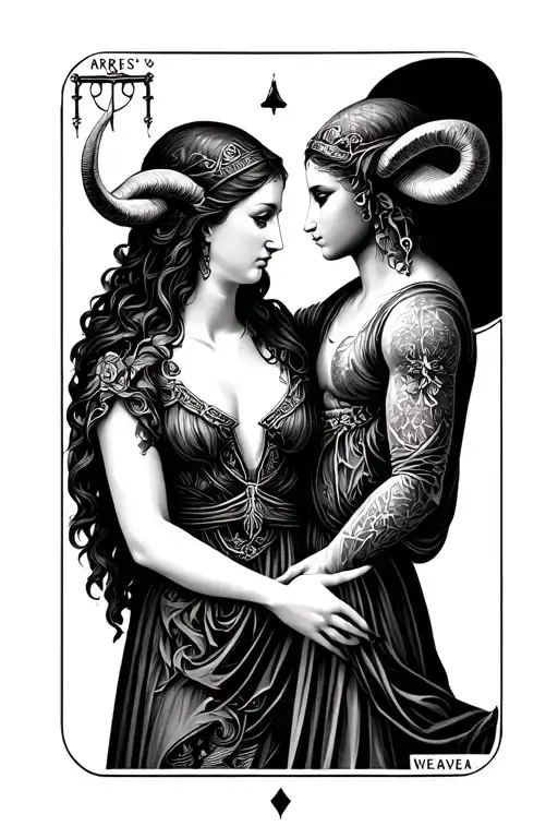 Lovers Tarot Card Featuring Aries And Libra Zodiac In A Gothic Style