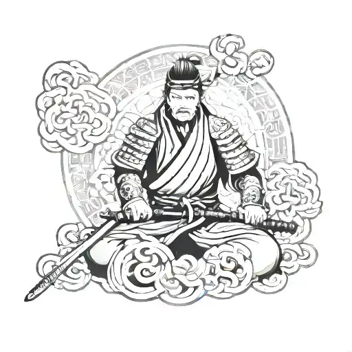 Samurai With Mandala Background