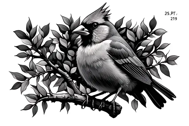 Cardinal On Tree Branch With Date Of Birth