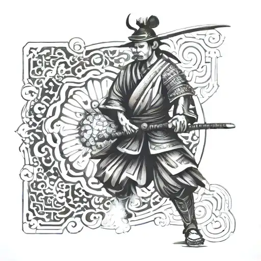 Samurai With Mandala Background