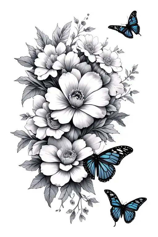 Flowers And Butterflies Intertwined