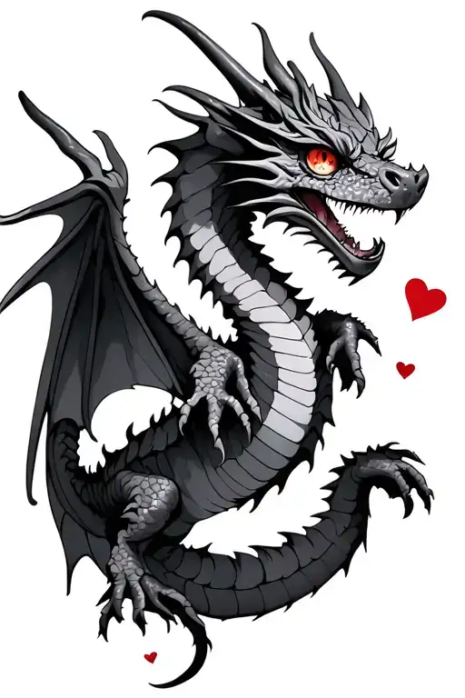Dragon With Wings And Hearts In The Eye Realistically Small