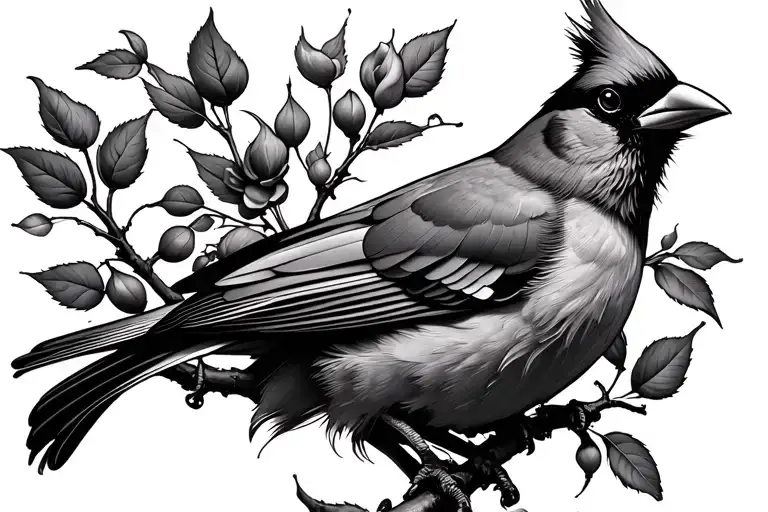 Rose With Cardinal On Branch