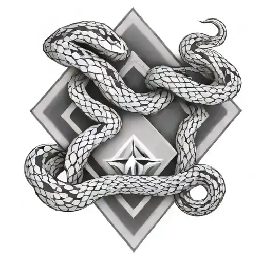 Two Snakes Inside A Diamond Outline