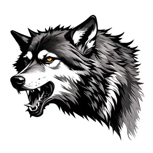 Growling Wolf With Realistic Rocky