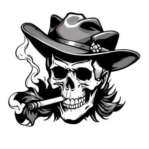 Skull With Cowboy Hat Smoking Cigarette