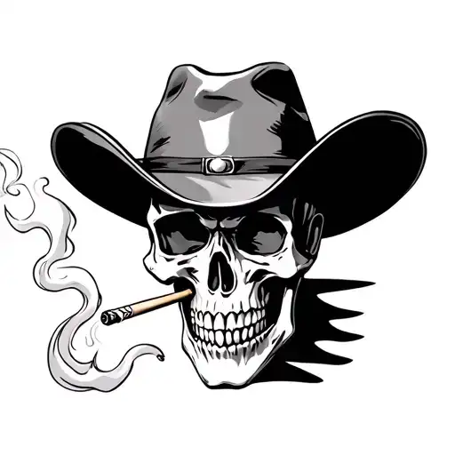 Skull With Cowboy Hat Smoking Cigarette