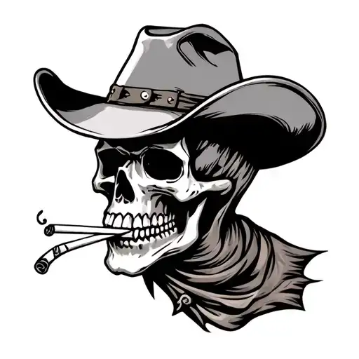 Skull With Cowboy Hat With Cigarette Coming Out Of His Mouth