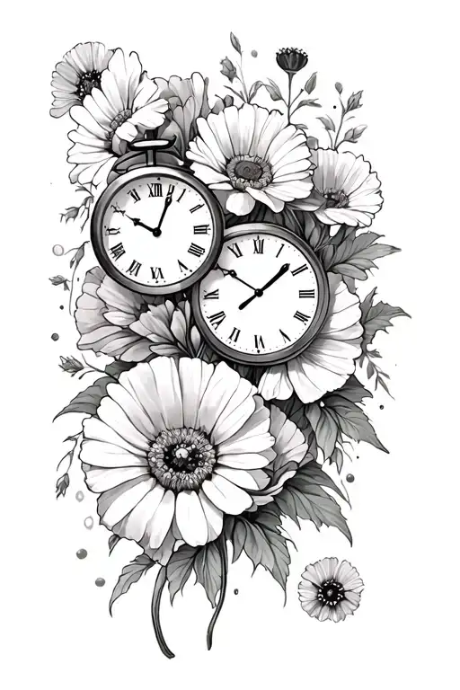 Portrait And 2 Clock Face Surrounded With Daises And Poppy Flowers Leg Sleeve