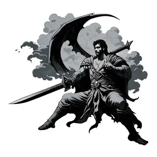 Arch Angle Michale Holding A Sword With Clouds Around Him