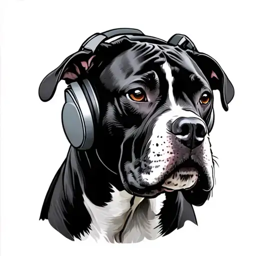 Pitbull Wearing Headphones