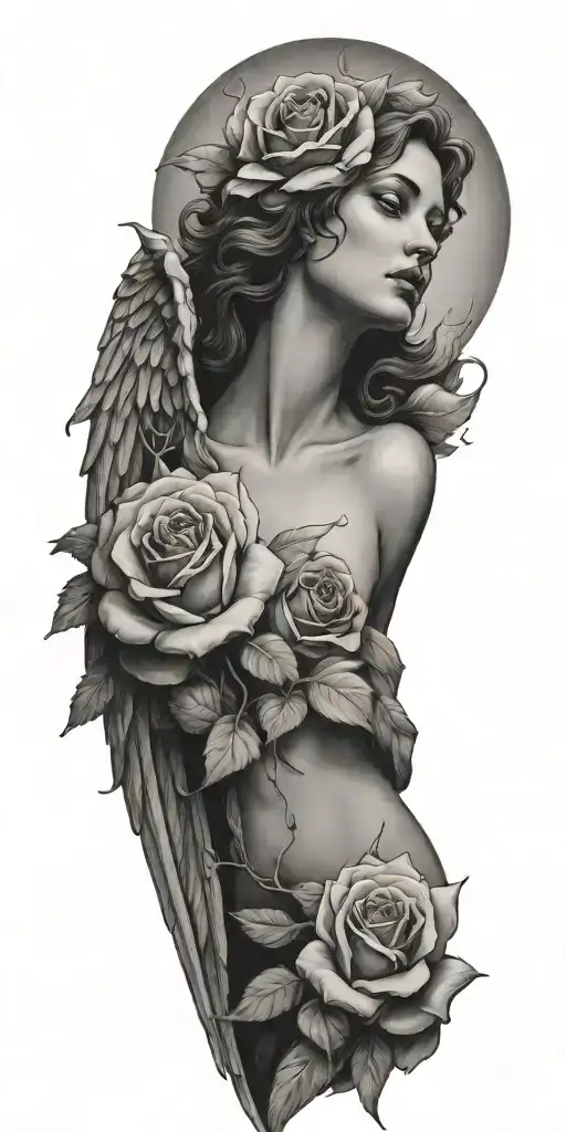 Angel With Roses Growing