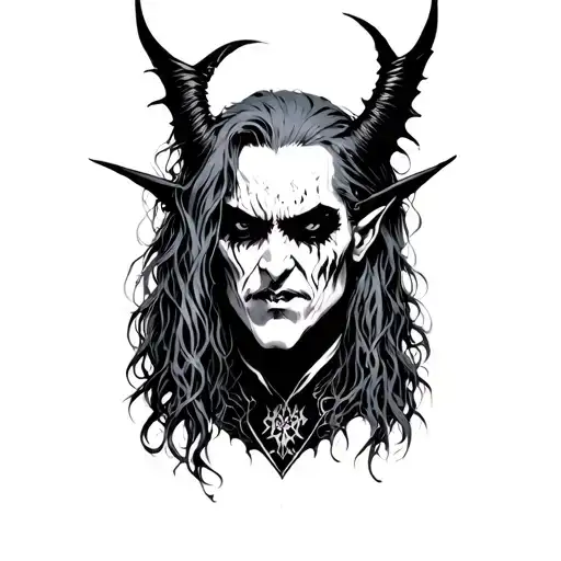 Gothic Guy Demonic With Long Hair And Beauty