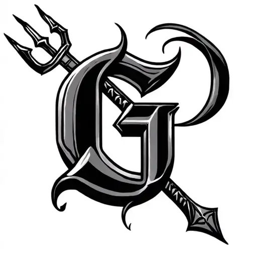 Cursive G With A Trident Trhough It
