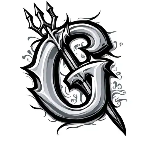 Cursive G With A Trident Trhough It