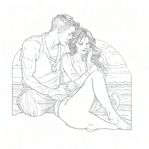 A Couple Sitting On The Beach