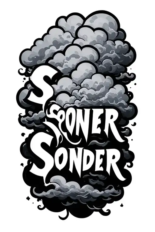 Tatto That Says Sonder With A Cloud Background