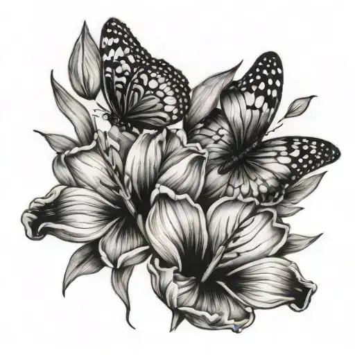 Butterflies Among Tulips