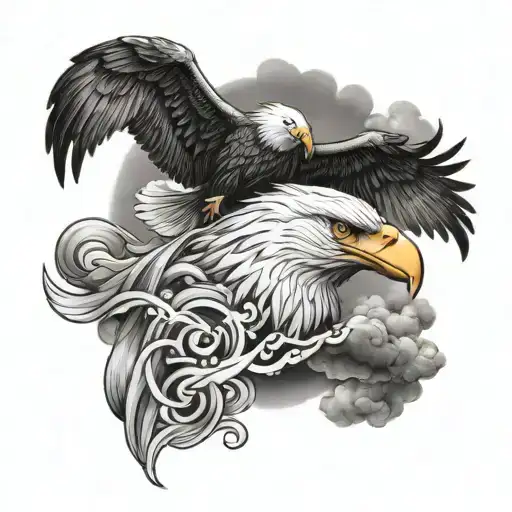 Eagle And Dolphin Tattoo With Sky And Ocean